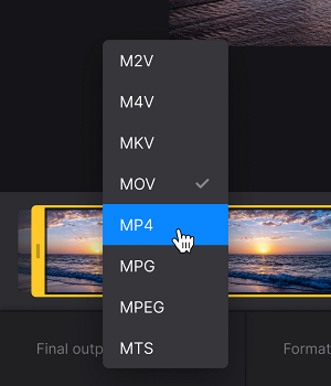Change format after splitting video