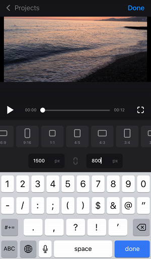 Insert dimensions in Crop Video App