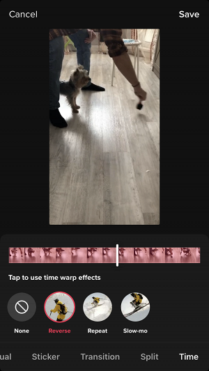 Reverse video using TikTok