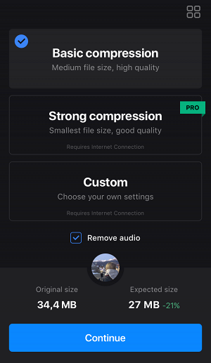 Select Basic in video compressor app