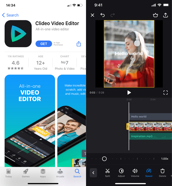 Clideo Video Editor app on iPhone