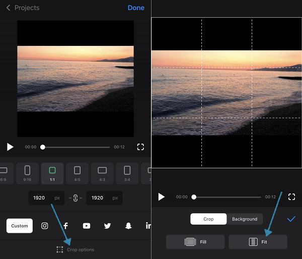 Crop video if needed in resize app for Instagram