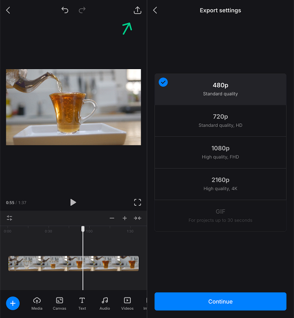 Export slow motion video on iPhone