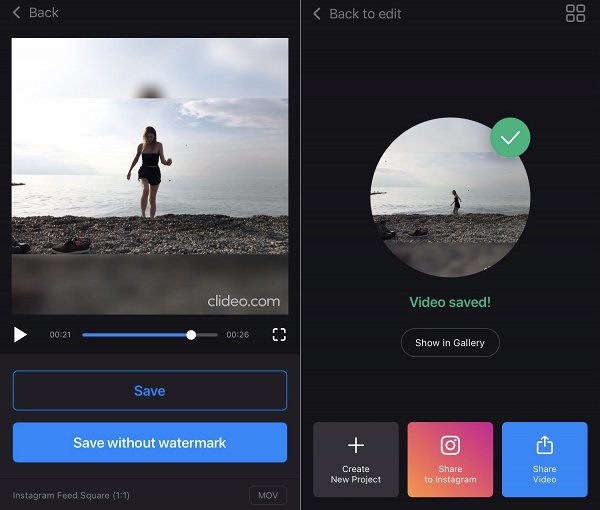 Download video from Clideo's square app