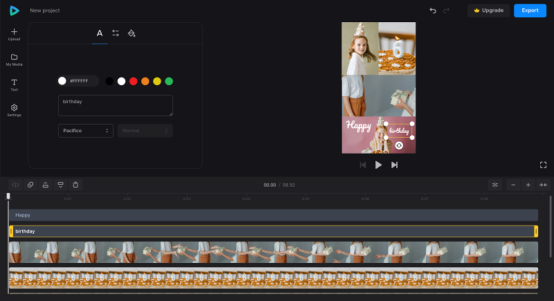 Add captions to collage with pictures and videos