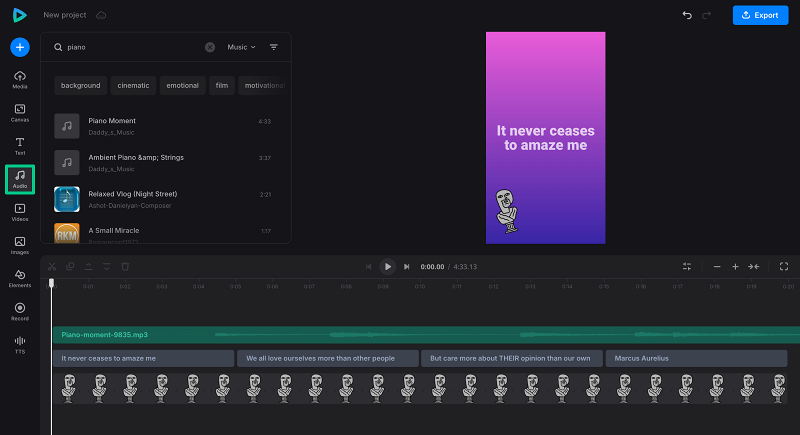 Include background music in a text video Add music to text video