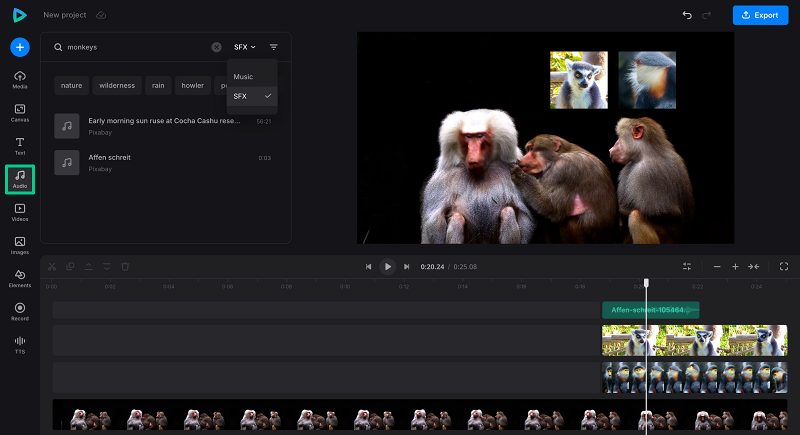 Add music to video on top of video