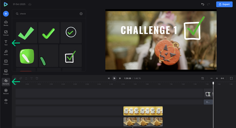 Add stickers to a Halloween challenge video