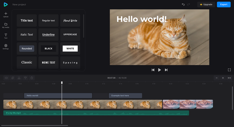 Add text in online video editor