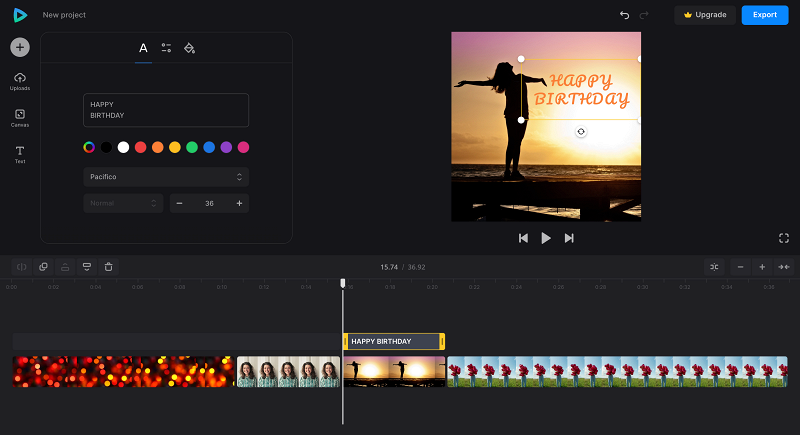 Add text to happy birthday video