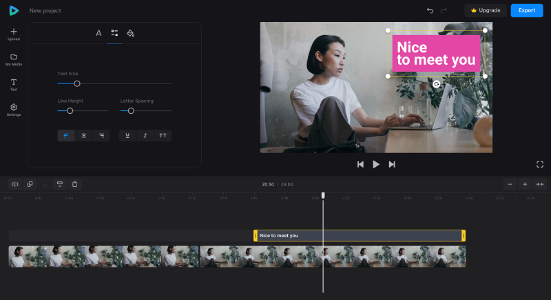 Choose text for about me video Add text to introductory video