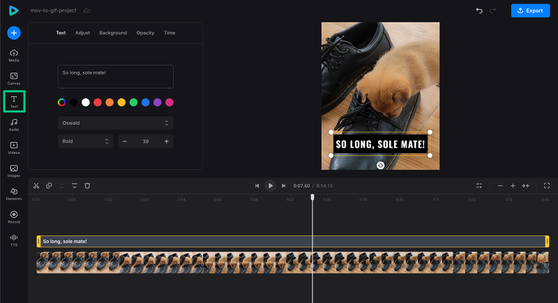 Add text on GIF in Clideo video editor Add text to MOV to GIF project