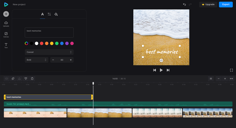 Add text to photo slideshow with music