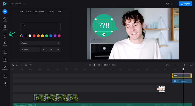 Add captions to head video Add text to talking head video