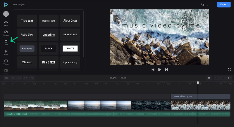 Add text to video to upload music to YouTube