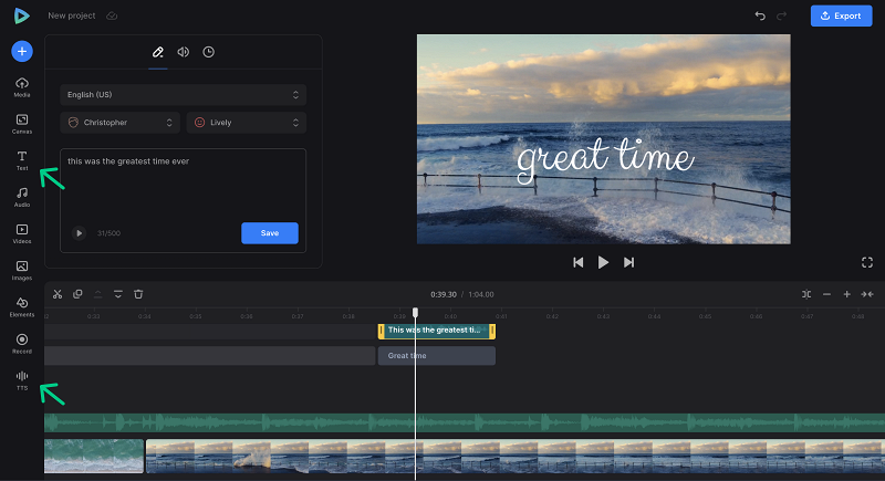 Add text and speech to the created YouTube video