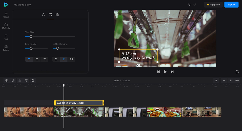 Create captions for video diary Add texts to day-in-the-life video