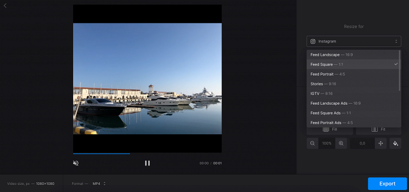 Edit file with Instagram aspect ratio