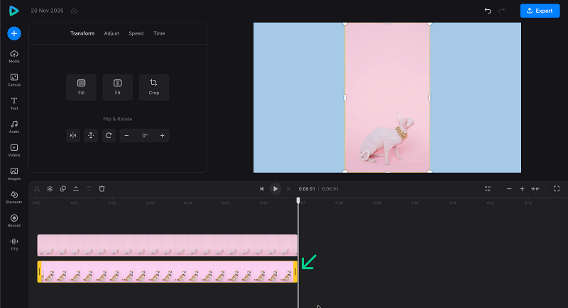 Adjust side-by-side video in timeline