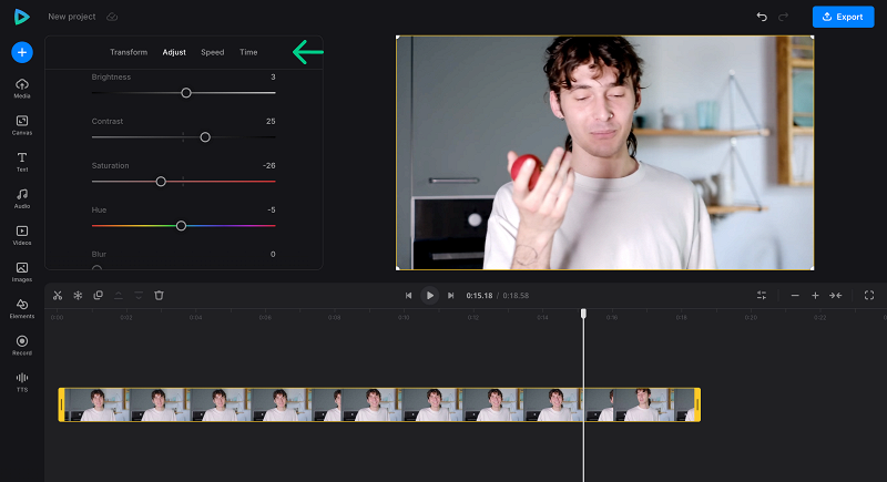 Change head video color settings Adjust talking head video