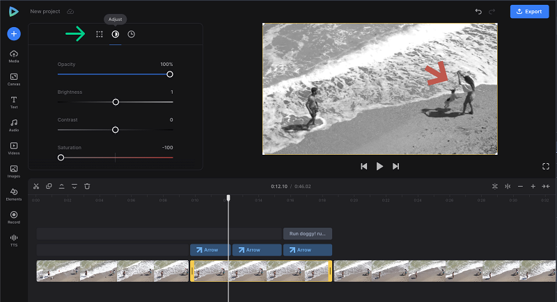 Adjust video with arrow overlay