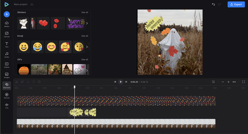 Arrange assets in a Halloween gif party invitation