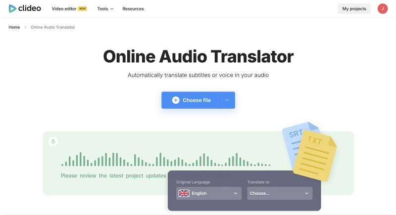 Online audio translator with AI voiceover
