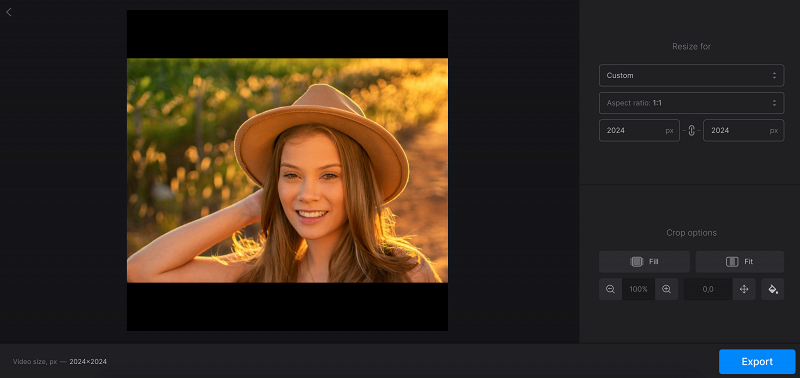 Change aspect ratio or resolution online with Clideo