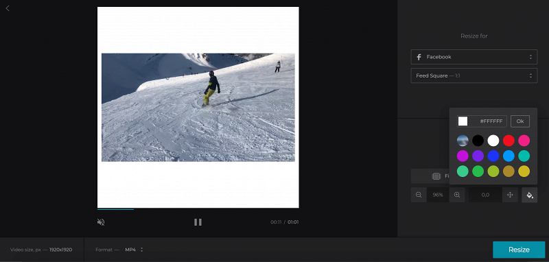 Crop your Facebook video and change background color
