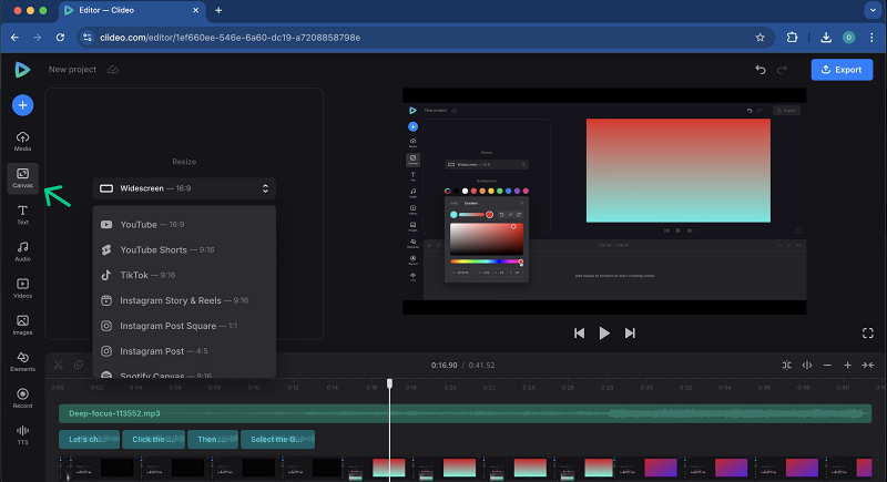 Change canvas of video tutorial