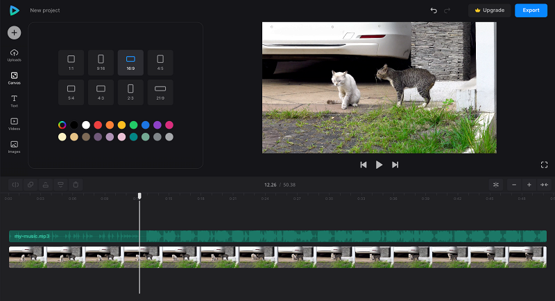 Change aspect ratio of video with music Change canvas settings of video clip with background music