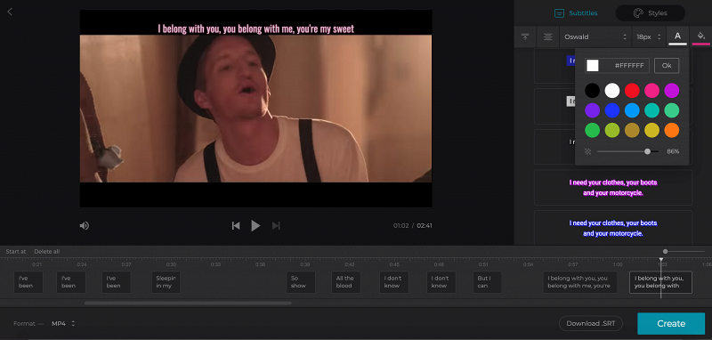 Select color for video captions