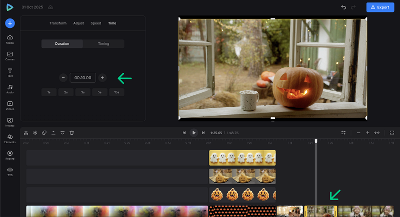 Change duration in a Halloween challenge video