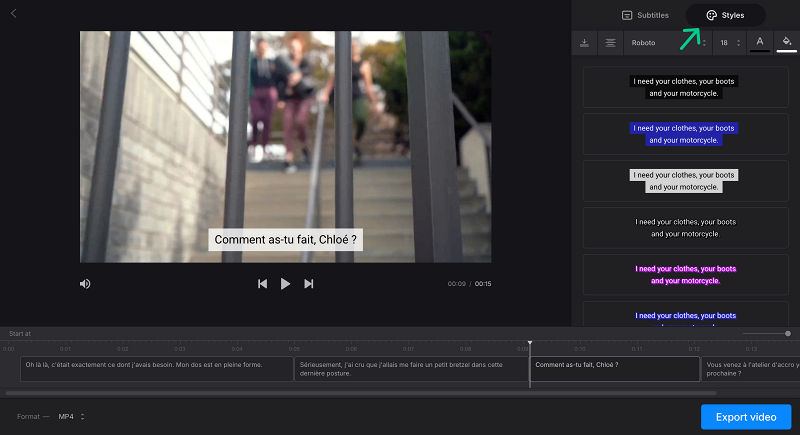 Change style for translated subtitles