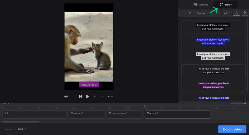 Change colour and font of added subtitles