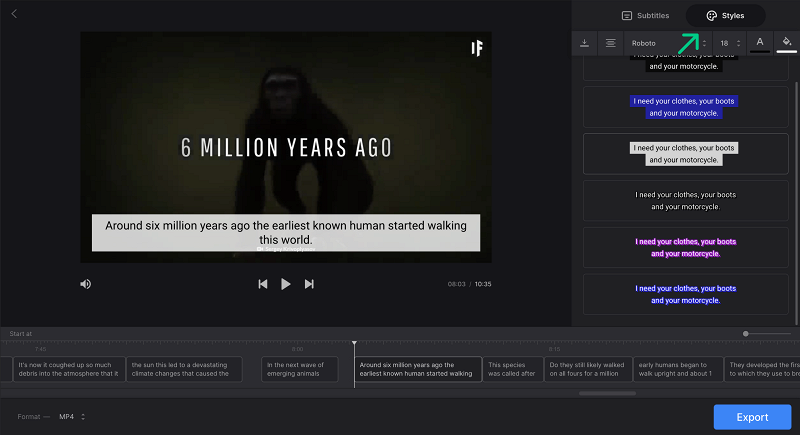 Change style of automatically generated subtitles