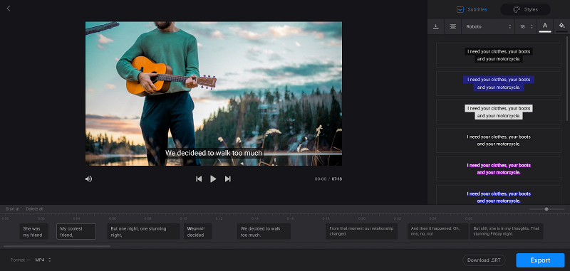 Change style of lyrics in video