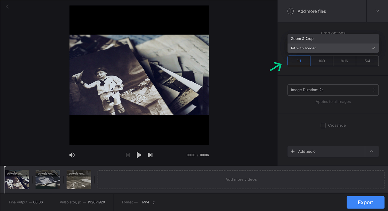 Change canvas to convert image sequence to video Choose canvas to create video from still images