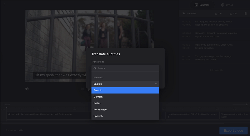 Choose language to translate subtitles