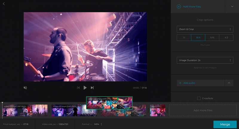 Features of the free video merger by Clideo