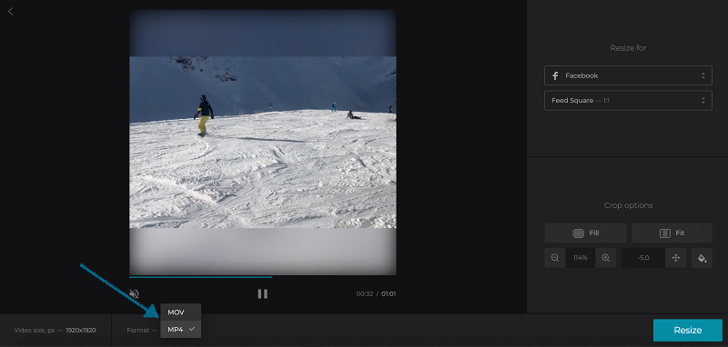 Change format of the resized video