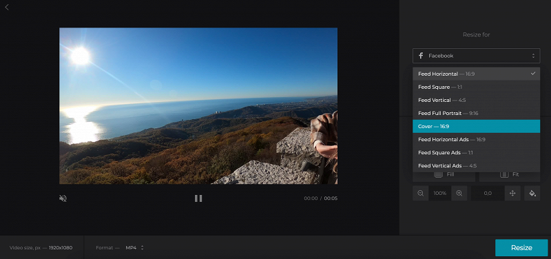 Resize video to create Facebook cover