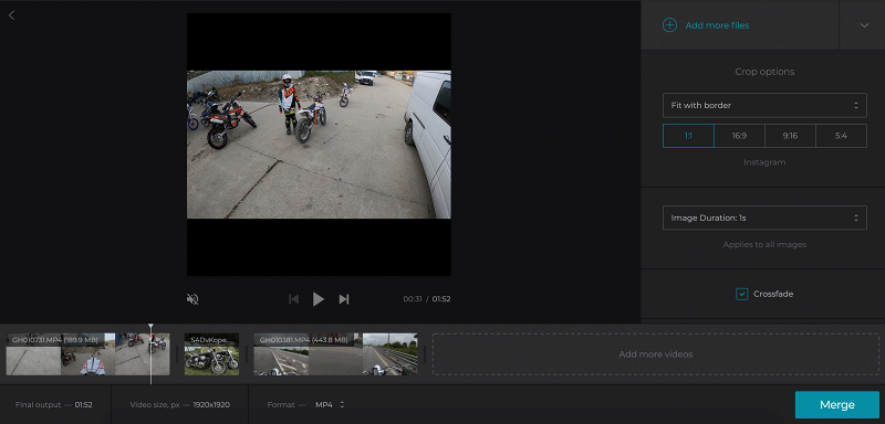 Crop combined MP4 on Windows