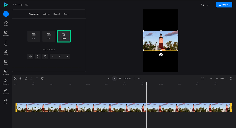 Crop video to 9:16 step 1