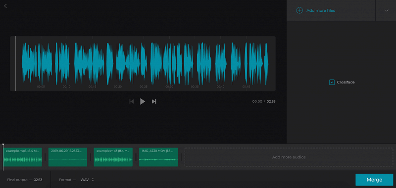 Add a crossfade effect to your joined audio file