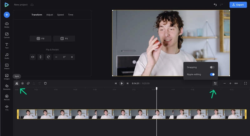 Split head video into parts Cut talking head video