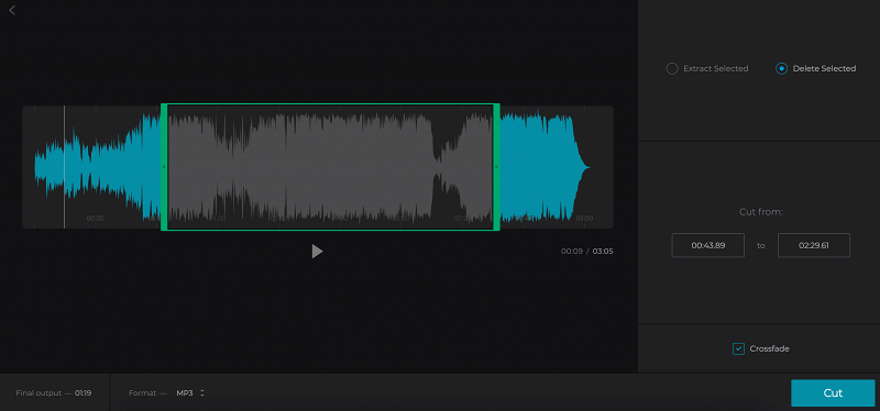 Erase part of audio extracted from MOV
