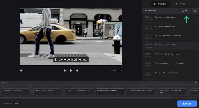 Download SRT with translated subtitles