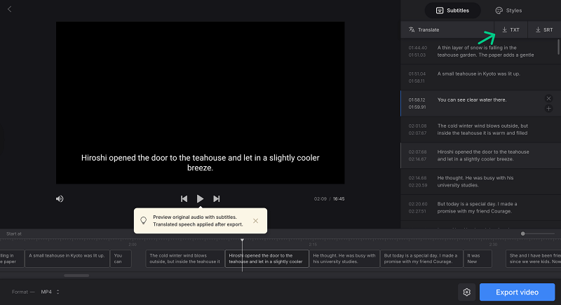 Download text in podcast translator