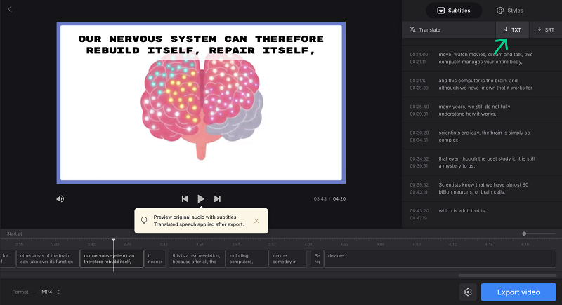 Download video translation text